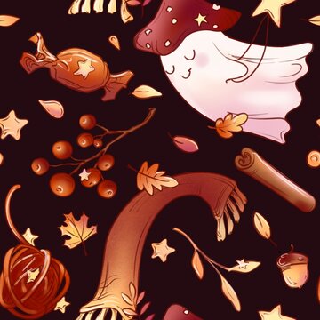halloween background with cute casper