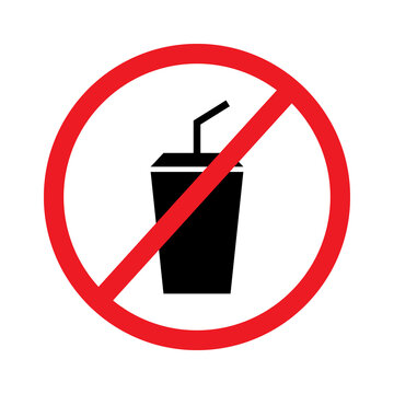 No drinking sign with a black cup and straw icon inside a red forbidden circle