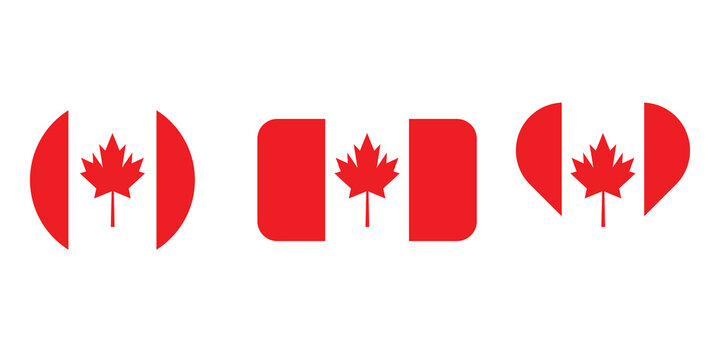 Set of canada flag icons with maple leaf in circle square and heart shapes