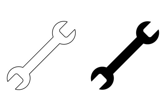 Black and outline wrench spanner icons for industrial repair and construction maintenance tools