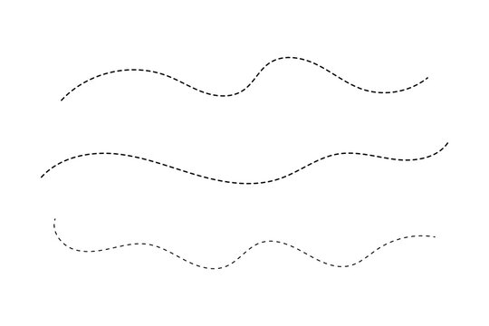 Set of three wavy dashed lines as decorative path elements for design projects