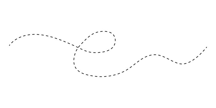Black dashed line path with a swirl loop shape