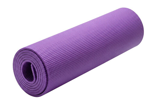 A very eye soothing sweet purple yoga mat rolled up isolated on transparent background