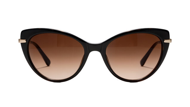 Black cat-eye sunglasses with gradient brown lenses, isolated on transparent background