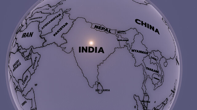 A digital 3D map highlighting India, surrounded by neighboring countries, INDIA map, nepal map, china map,