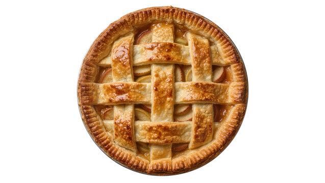 Golden brown apple pie with lattice crust, isolated on transparent background