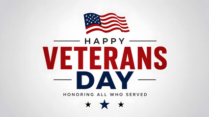 Obraz premium Happy veterans day greeting card design with an american flag and patriotic typography on a light background