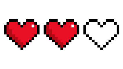 Pixelated red hearts one outlined, isolated on transparent background © Claudia