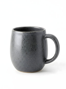 Dark grey ceramic coffee mug isolated on a clean white background with ceramic cup tea cup beverage container hot drink morning coffee empty mug