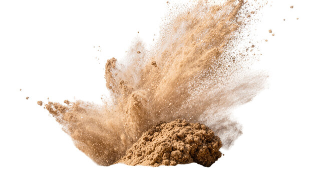 Brown powder explosion, isolated on transparent background