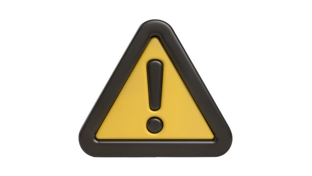 Yellow triangular warning sign with black border and exclamation mark, isolated on transparent background