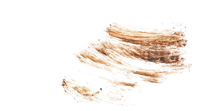 Wet mud, stains texture isolated on white background, top view, clipping path