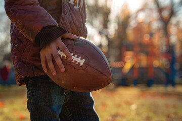 Fototapeta premium Person holding football sports human playing american football.