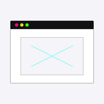 Minimalist retro computer operating system browser window with colorful control buttons and blank content illustration