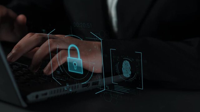 Digital cyber security lock system highlighting data security encryption, cyber password protection, fingerprint ID, cloud storage safety, and cyber security for online access Marrow