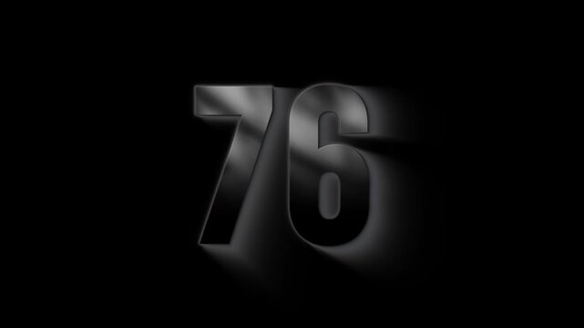 Burning number 76 with ash and sparks, transparent background, fire number, seventy six