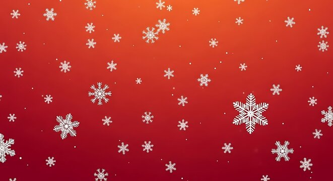 Colorful pixel art snowflakes falling on a warm gradient background