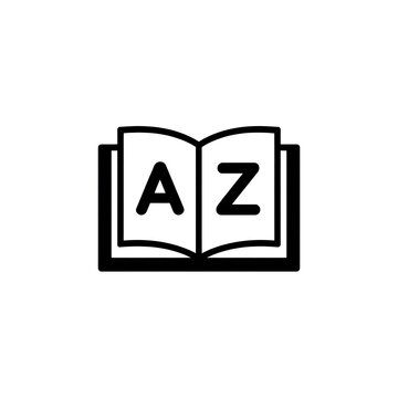 Open book icon with az letters for dictionary or glossary