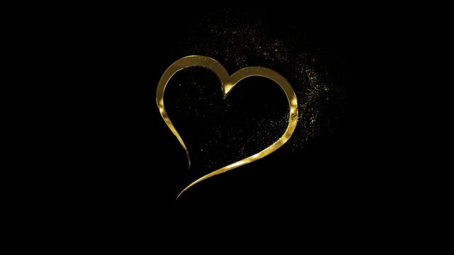 Beautiful banner with a golden heart made of particles and stars, transparent background