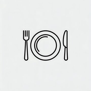 Black line icon of a plate with fork and knife