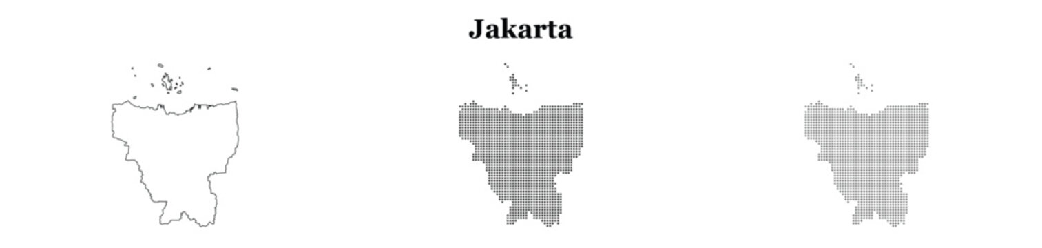 Jakarta map vector collection featuring outline and dotted layouts.