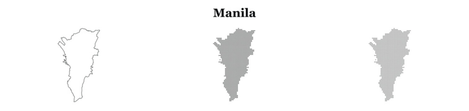 Manila philippines vector map outline country border geography silhouette illustration.
