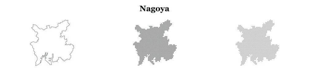 Obraz premium Nagoya city map vector outline and dotted pattern design element.