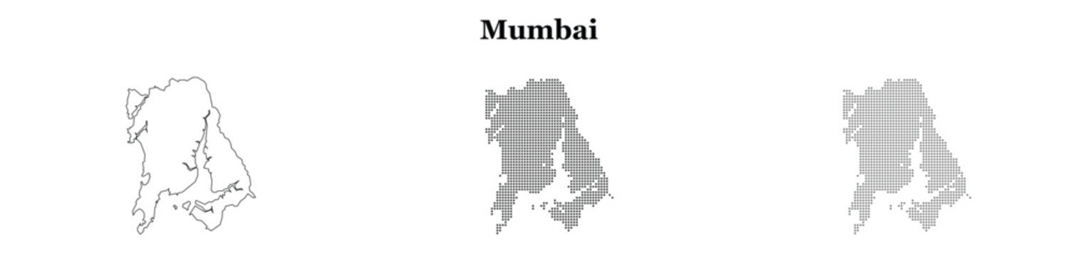 Mumbai city map outline and dotted pattern for cartography needs.