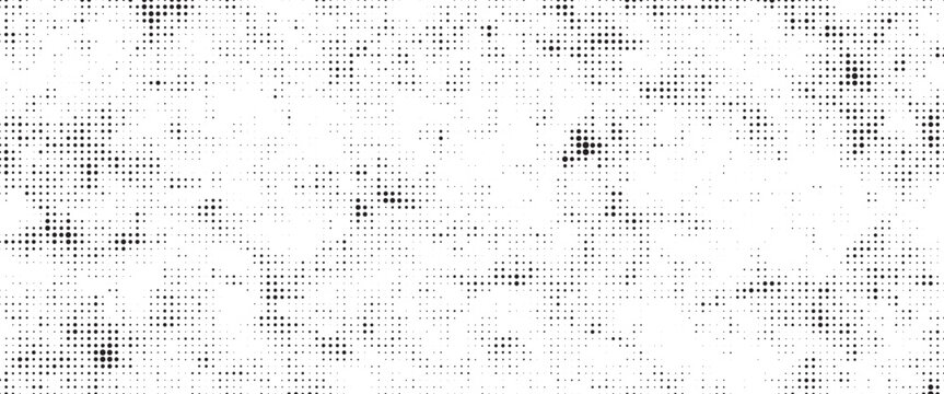 Monochrome Halftone Dot Texture Background Vector - Abstract Black and White Grunge Pixel Noise Grid, Vintage Comic Dot Matrix Overlay, and Distressed Stipple Pattern