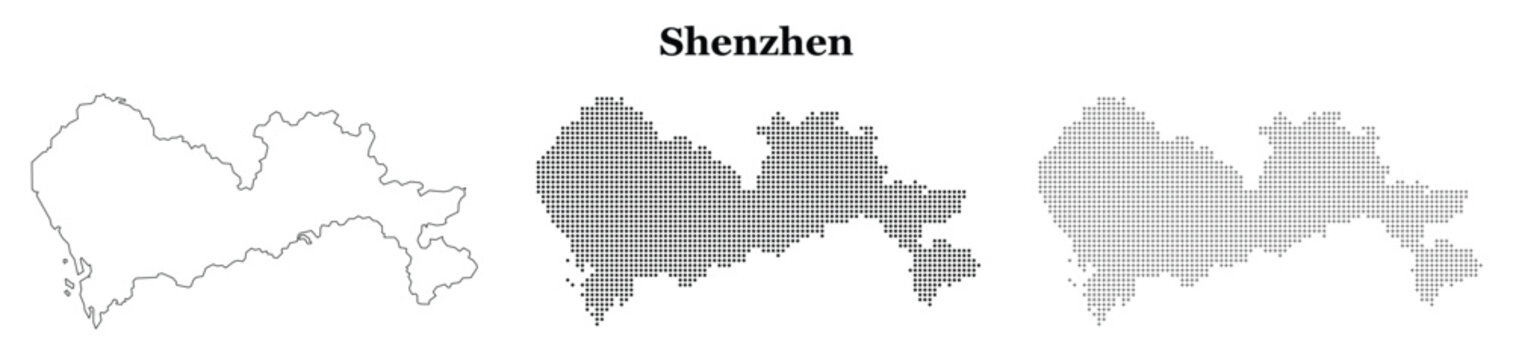 Shenzhen china city map designs including dotted and line art.
