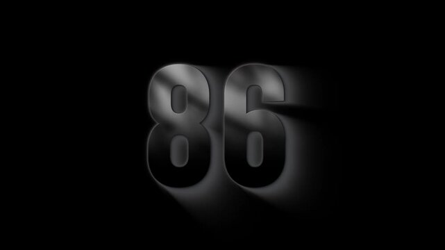 Burning number 86 with ash and sparks, transparent background, fire number, eighty six