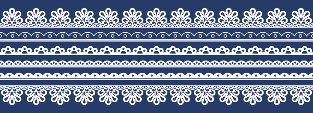 Seamless scalloped lace decorative borders set. Vector with brush doily cute and vintage label icon. Pattern stamp frame with paper shape lace and trendy arch scallop