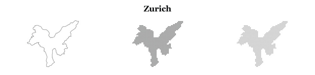Obraz premium Zurich canton map vector set in outline and pixelated points.