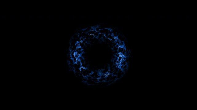 Glowing blue ring pulses with energy. Darkness surrounds the radiant circular form. It radiates motion, as if alive and pulsing. Perfect for futuristic or cosmic visual themes