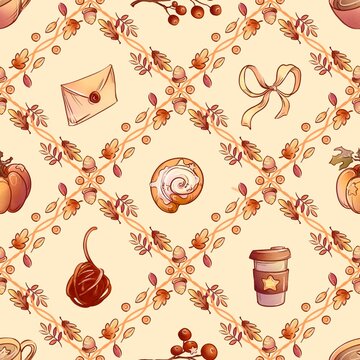 seamless autumn coffee pattern