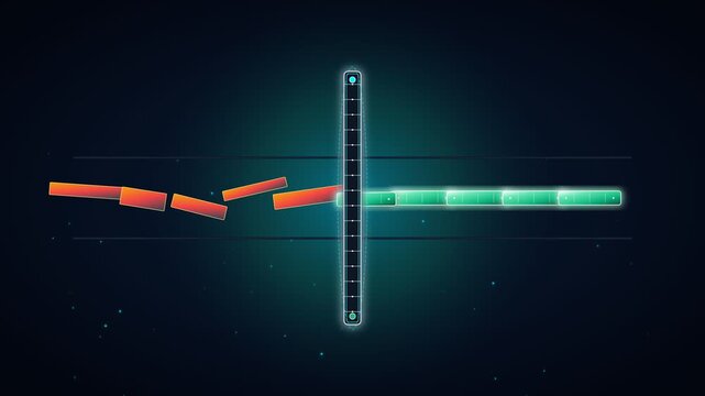Abstract scientific illustration of particle beam collision and transformation in quantum physics