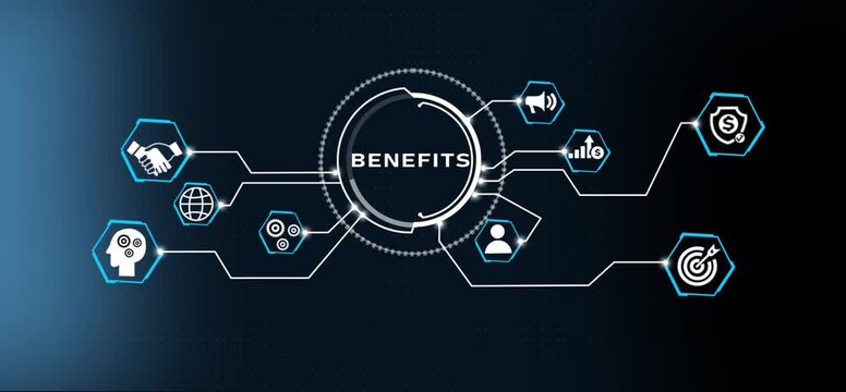 Document management BENEFITS System Digital rights management. Business, Technology, Internet and network concept.