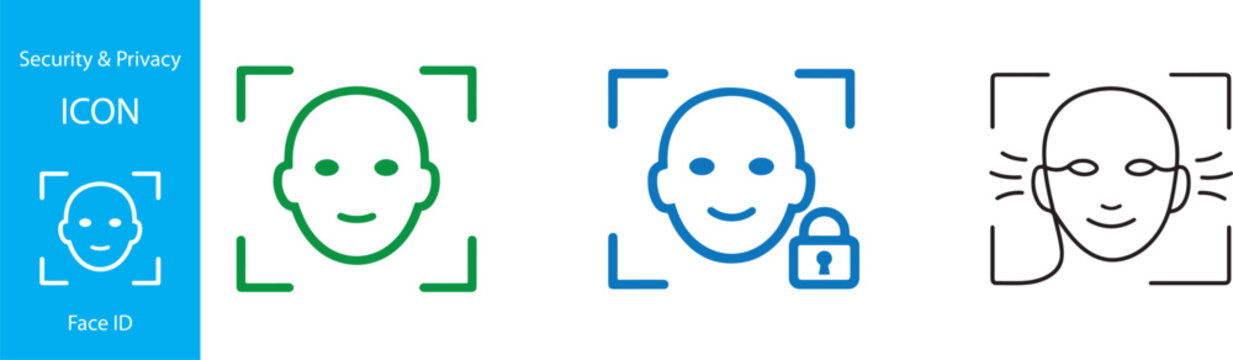 Face recognition security and privacy icon set with biometric login outline vector illustration design.