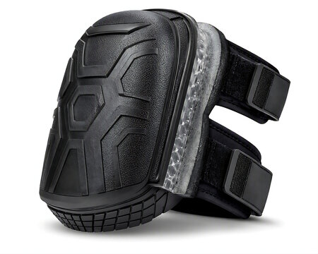 Heavy-duty professional knee pad with hard shell polymer cap, gel cushion insert and adjustable double strap system designed for construction and industrial worker knee protection applications