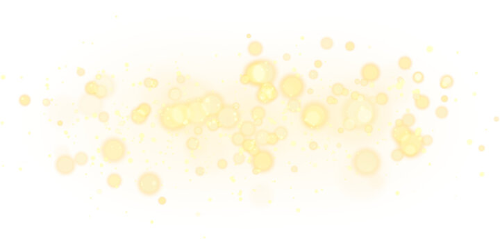 Golden yellow sparkling glittering bokeh particles glowing background with soft light, magical bright shimmer, dreamy blur ethereal Christmas holiday festive night
