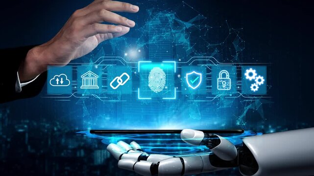 Futuristic Technology Concept with Digital Fingerprint and Robotic Hand Engaging with Secure Data in Cyber Environment. Entropy.