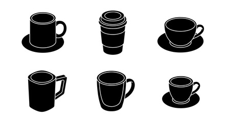Obraz premium Isometric Coffee Cups Collection, Black Vector Icons for Cafes and Beverage Services