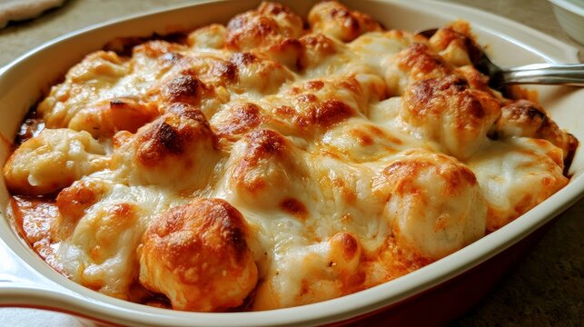 Delicious potato dumplings, marinara, and cheese served on dish