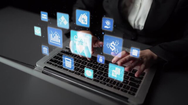Cost reduction and cost saving through digital transformation, business cost optimization, operational cost reduction, financial savings, and resource efficiency strategy for business success. Funnel