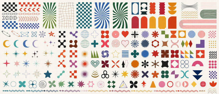 Retro geometric shapes and patterns set in bright colors