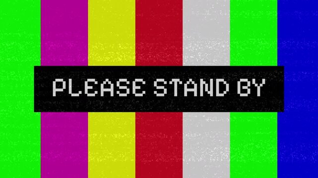 Vibrant retro television test pattern Please Stand by Signal with Color Bars Display.