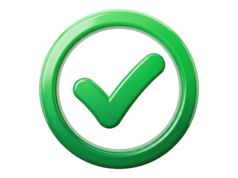 Shiny green check mark icon inside a circle button for success and approval
