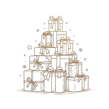 Stack of wrapped gift boxes with ribbons illustration