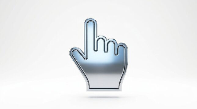 Shiny metallic hand cursor pointer icon representing a digital selection action
