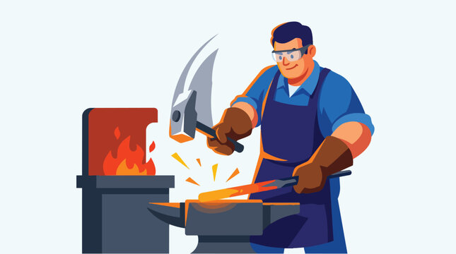 Blacksmith Hammering Hot Metal Anvil